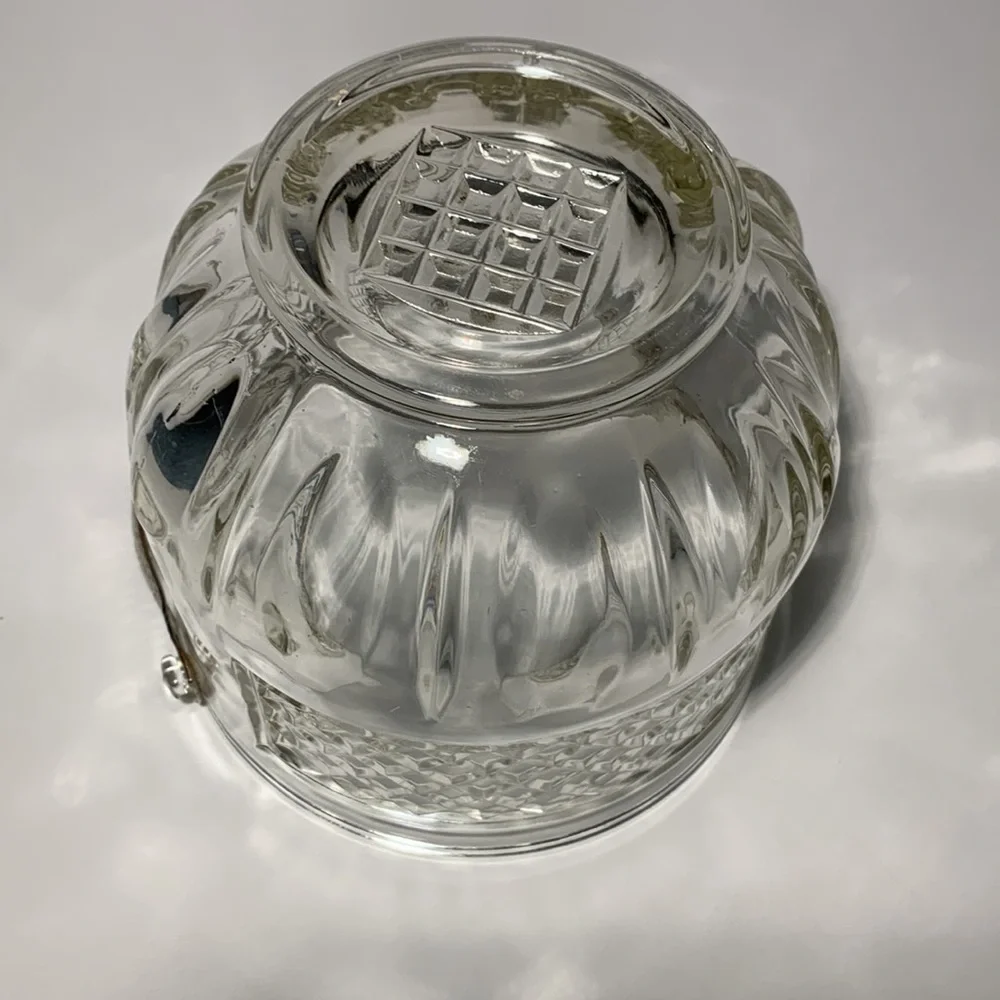 VTG MCM Ice Bucket Barware Pressed Glass Hammered AluminumHandle Diamond Pattern